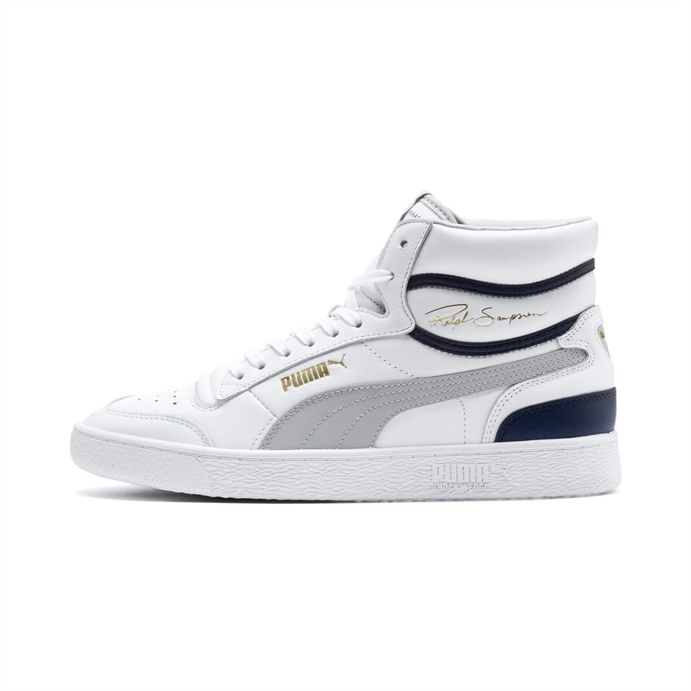 Puma Ralph Sampson Mid Cut Férfi Kosárlabda Cipő - Fehér/Szürke Lila/Sötétkék ( Hungary - ZTLIS9028